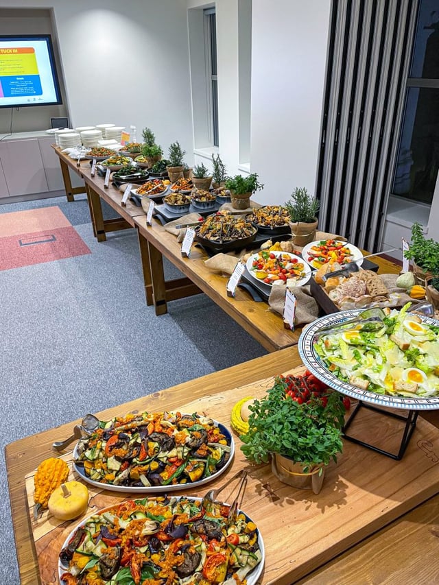 Contract caterer's example buffet lunch offering with a range of different cuisines.
