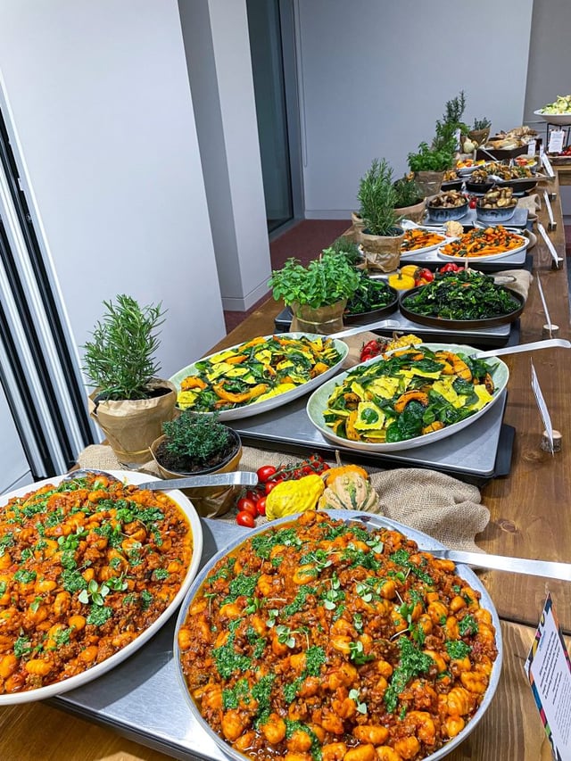 Contract caterer's buffet lunch offering with lots of colourful, healthy food.