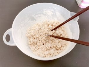Dough being prepared for Chinese dumplings