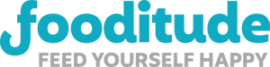 Fooditude logo and slogan: feed yourself happy.