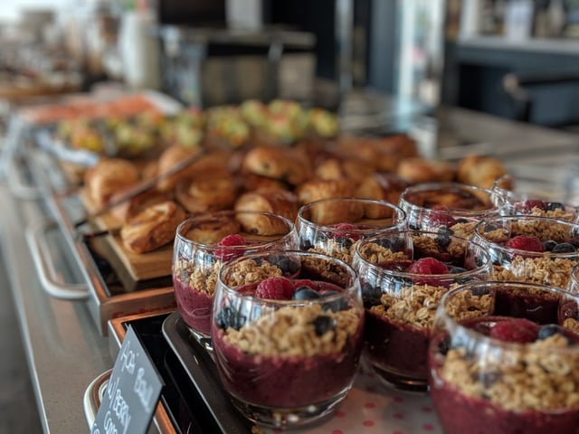 Example of a healthy breakfast buffet offered by a contract catering company