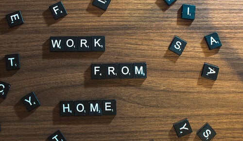 scrabble tiles spelling out 'work from home'