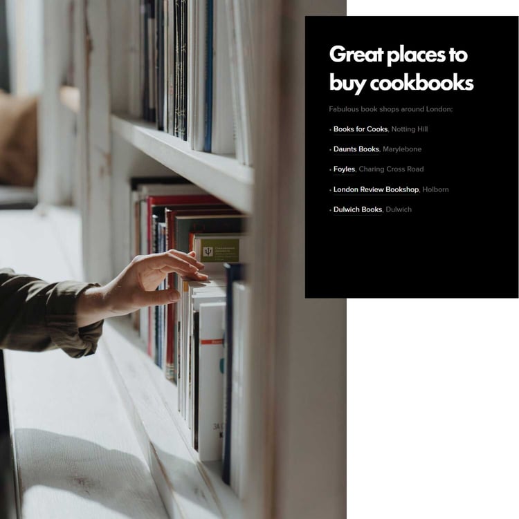Images summarising where to buy cookbooks
