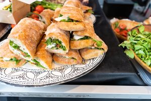 picture of our corporate catering offering: healthy sandwiches for lunch at a clients office