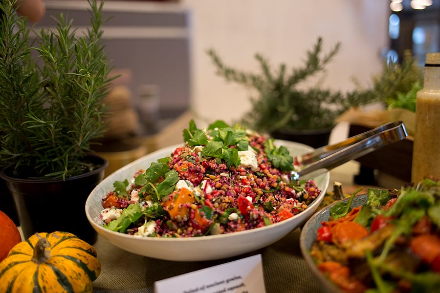 an example of contract caterer serving tasty and seasonal salads as part of our buffet lunch.