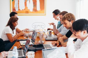 Picture of a team collaborating in the office.