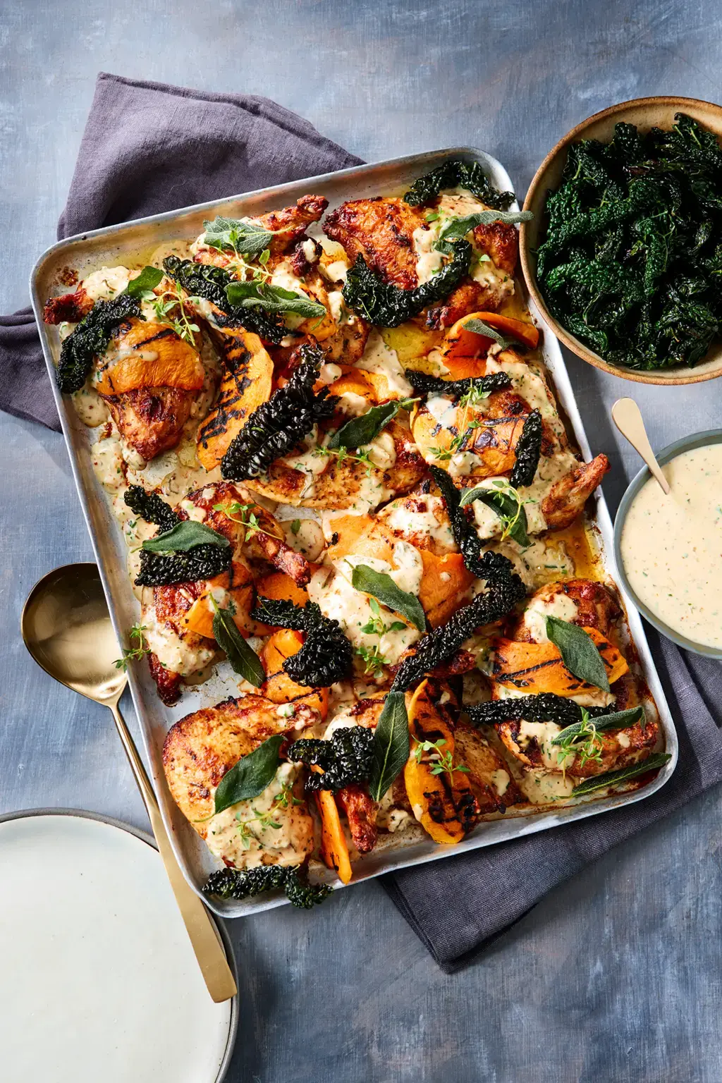 Autumnal Chicken Dish- Butter & sage roast chicken with a creamy_mustard sauce & roast pumpkin