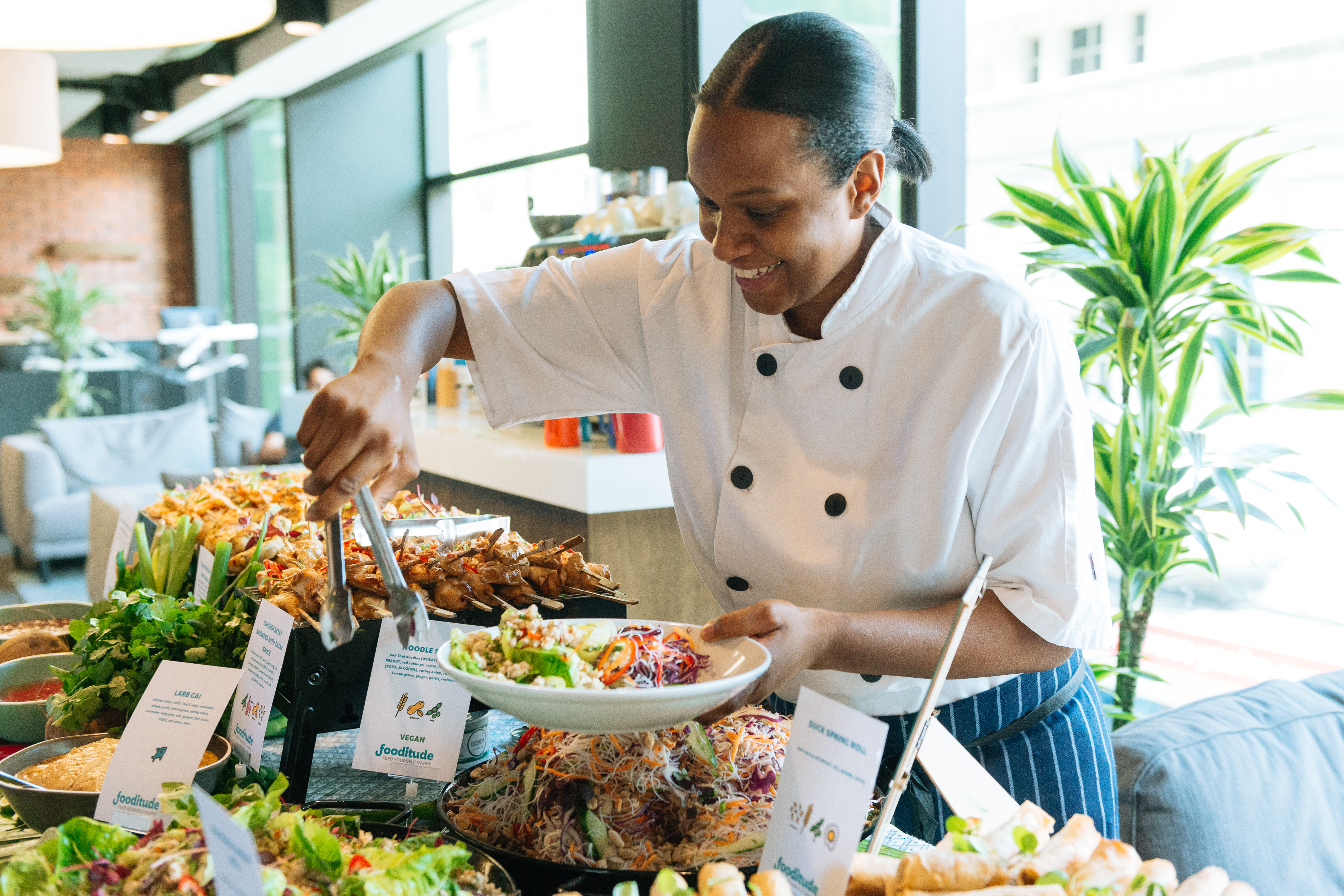 Contract caterer serving food 